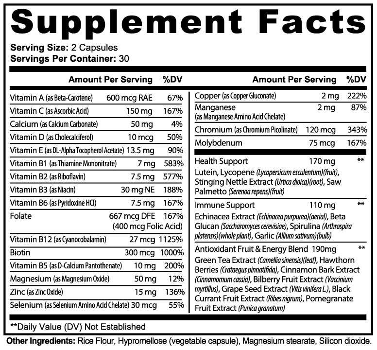 Complete Multivitamin Immunity Boost 60ct Daily Health Support Supplement