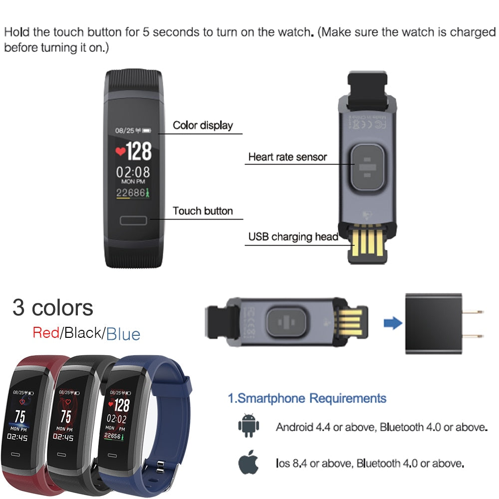 Sport Smart Watch Waterproof Color Screen Fitness Tracker Monitor
