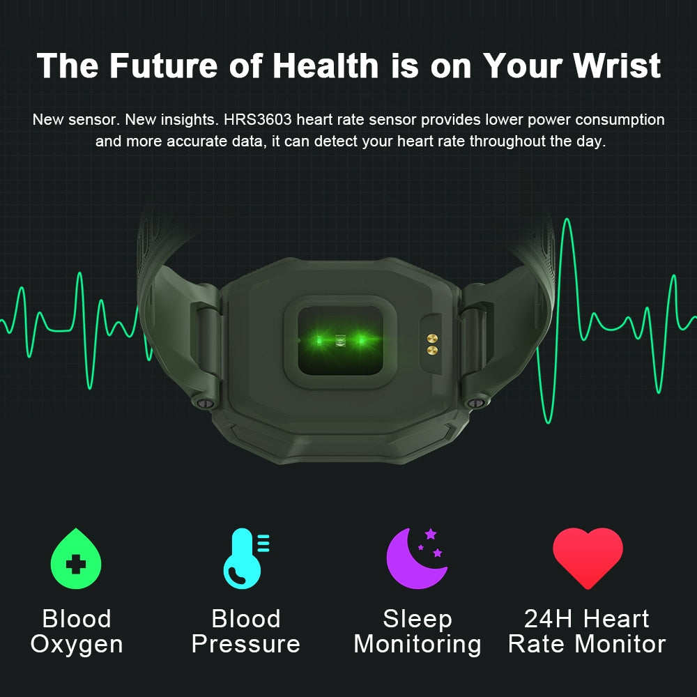 Rugged Smart Watch Men Outdoor Sports Fitness Health Tracker