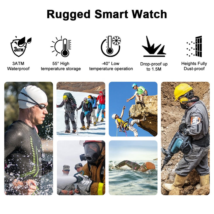 Rugged Smart Watch Men Outdoor Sports Fitness Health Tracker