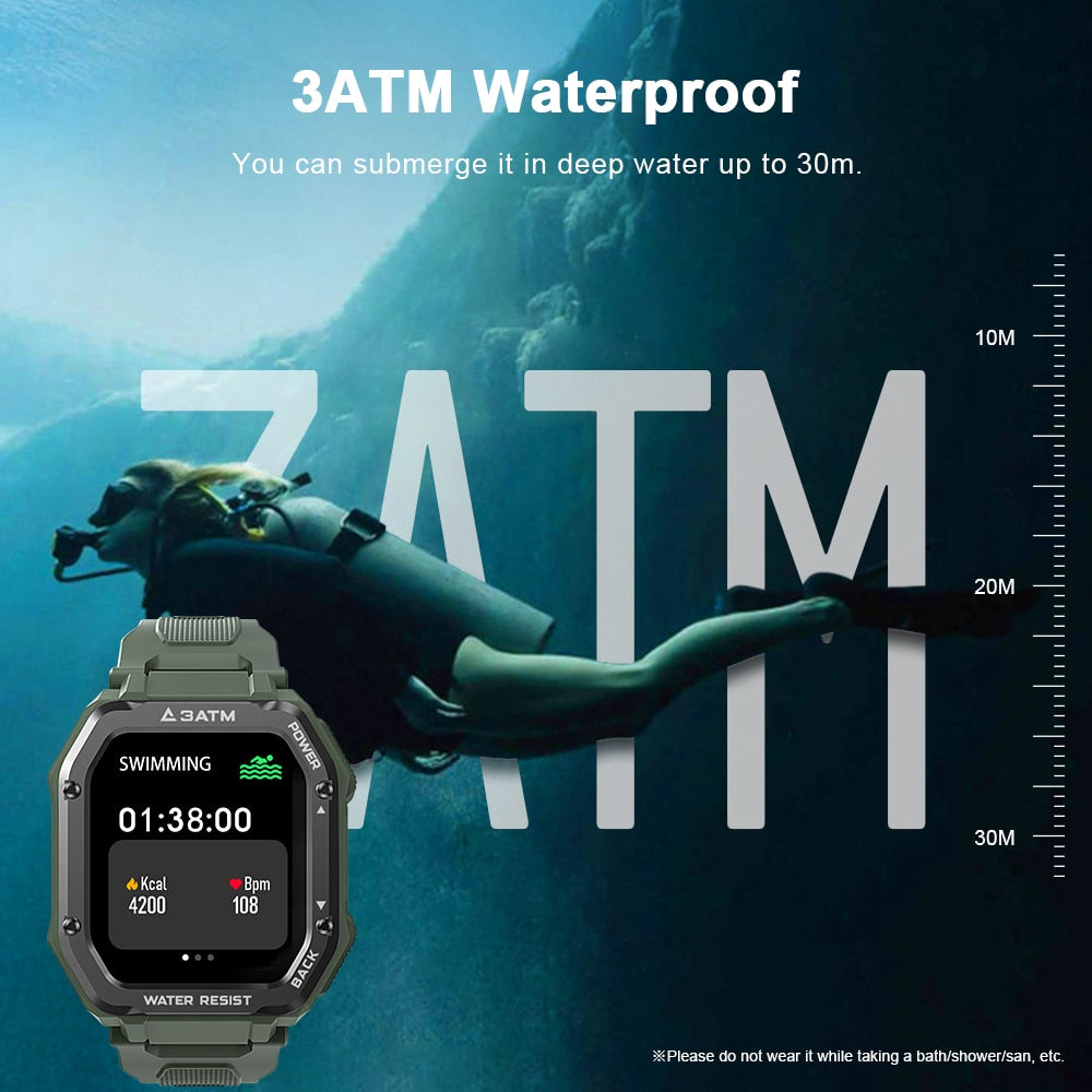 Rugged Smart Watch Men Outdoor Sports Fitness Health Tracker