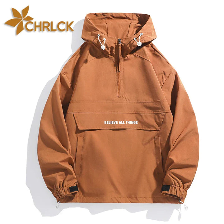 CHRLCK Men Hiking Jacket Outdoor Waterproof Fishing Hooded Sport Jacket Adjustable Drawstring Travel Jacket Mountaineering Coats
