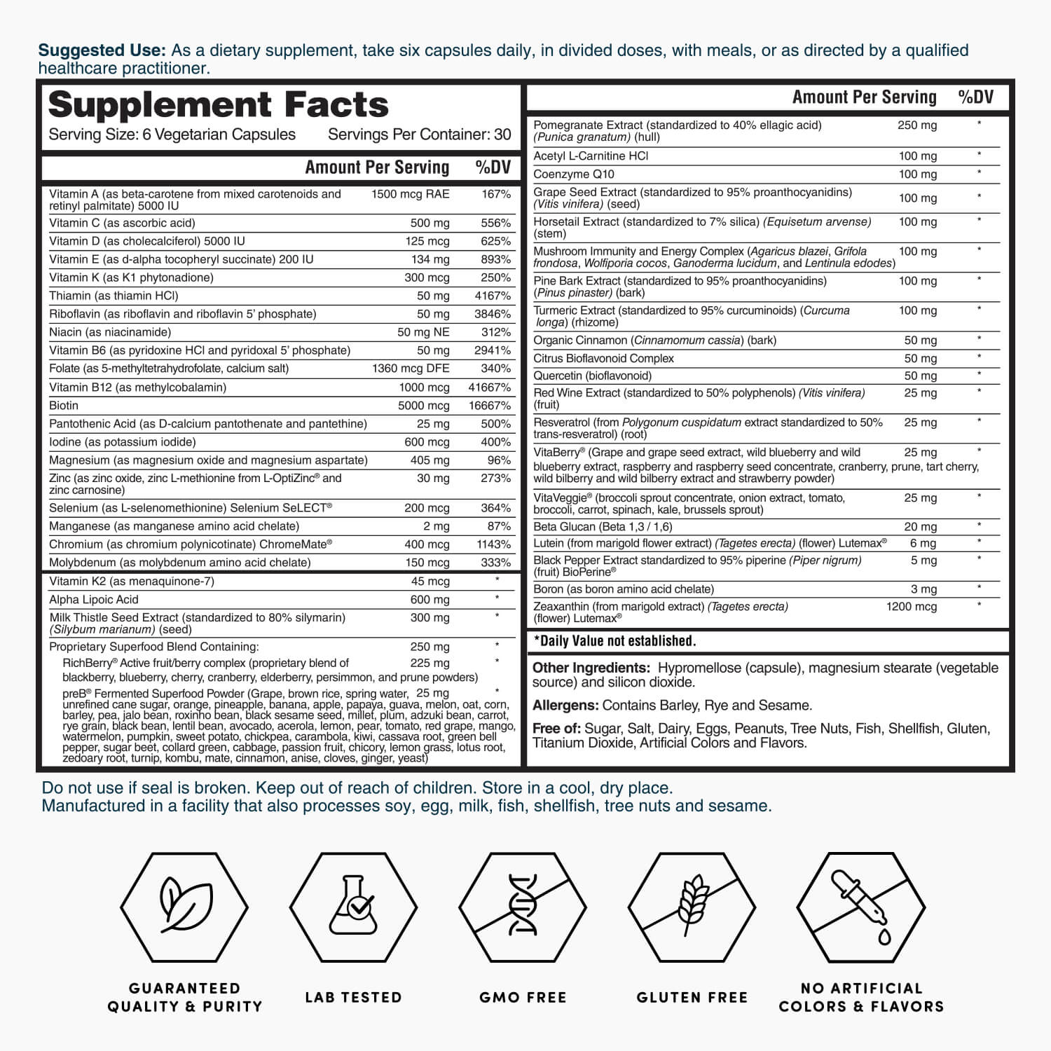 Gold Six Daily Multivitamin 180 Capsules Advanced Formula