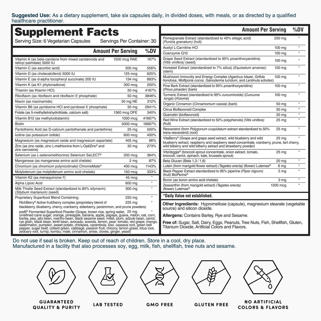 Gold Six Daily Multivitamin 180 Capsules Advanced Formula