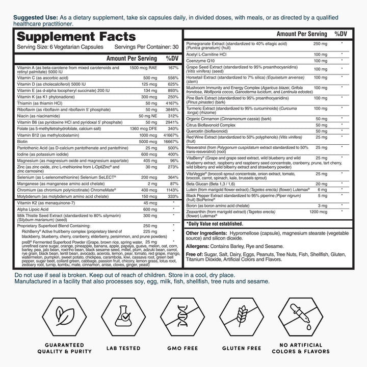 Gold Six Daily Multivitamin 180 Capsules Advanced Formula