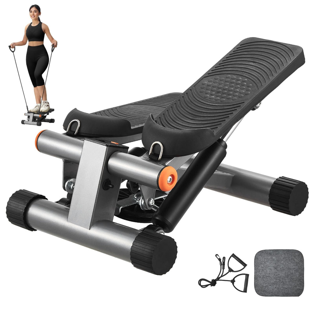 Stair Stepper, Mini Stepper for Exercise at Home, Hydraulic Fitness Stepper with Resistance Bands, Full Body Workout Cardio Equipment, Stair Climber with LCD Monitor, 330LBS Load Capacity
