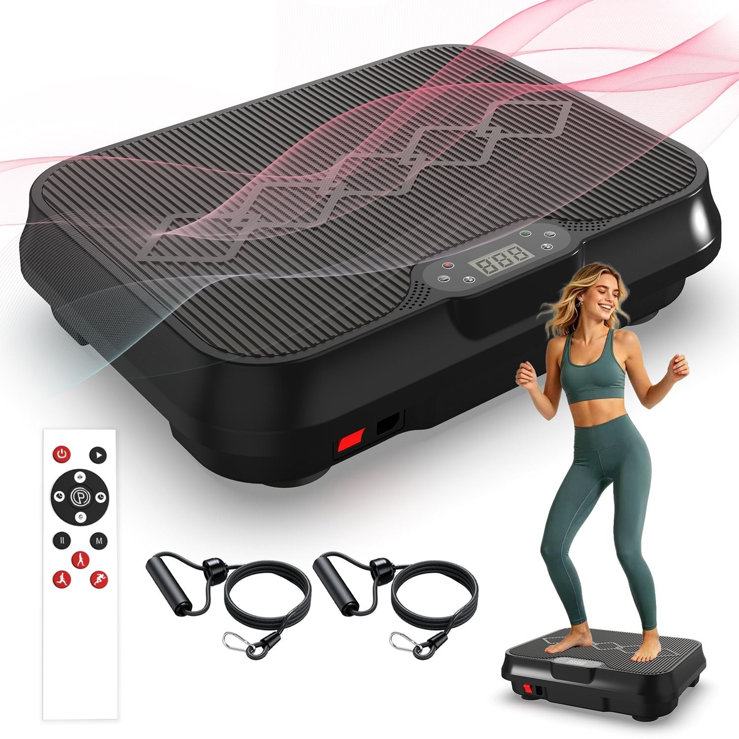 Whole Body Vibration Plate Exercise Machine with Remote Control & Resistance Bands, 1-250 Adjustable Speed Vibration Platform, LCD Display Home Fitnes