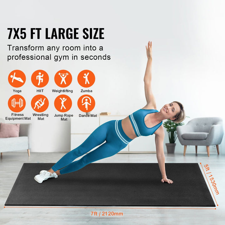 Exercise Mat, Non Slip High Density Premium Yoga Mat, Exercise Yoga Mat for Men & Women, Fitness & Exercise Mat with Bag & Carry Strap, for All Types of Home Yoga, Pilate & Floor Workout (7x5ft)