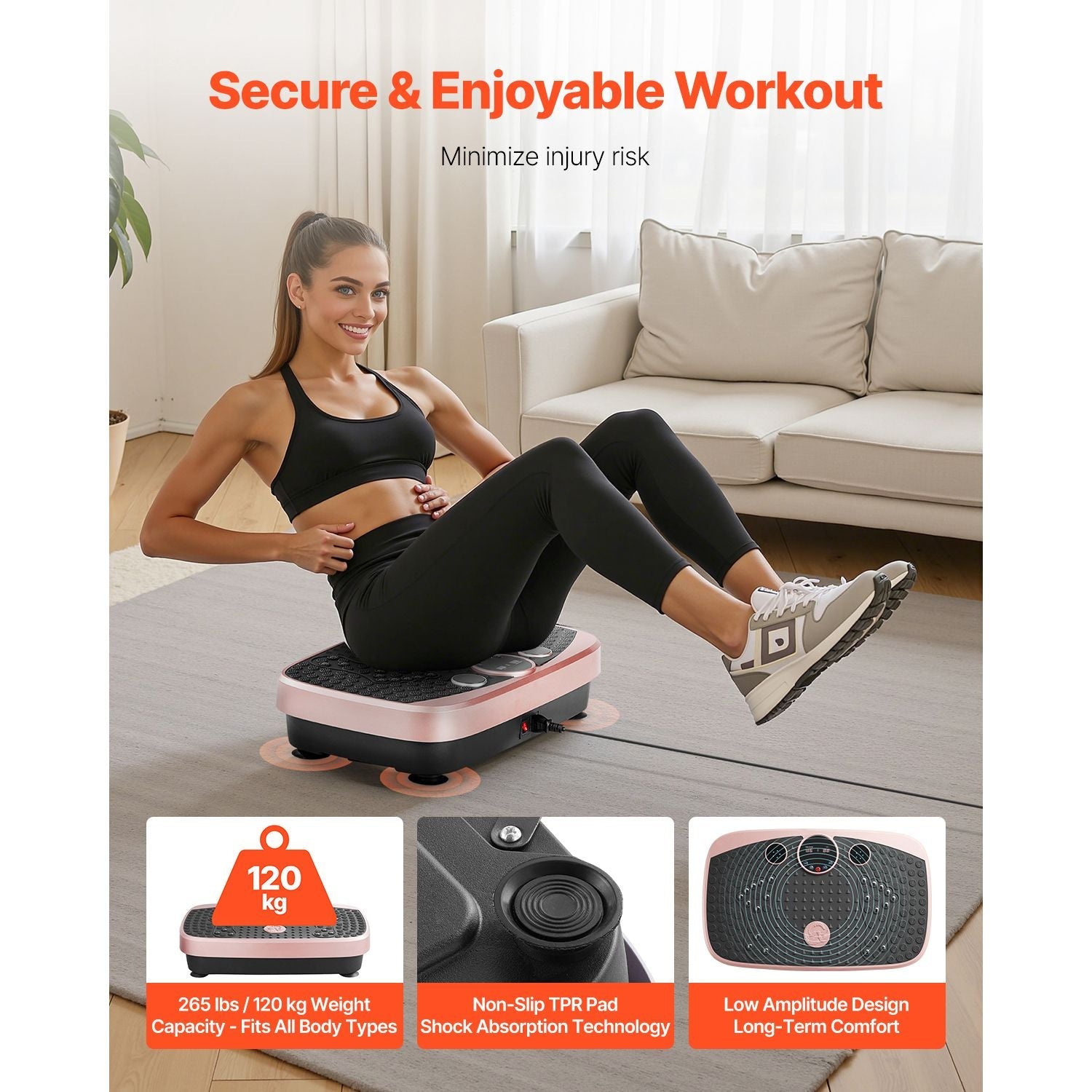 Vibration Plate Exercise Machine, Whole Body Shaker with Magnetic Acupoints for Lymphatic Drainage and Weight Loss, Home Workout Gym Fitness Equipment with 2 Resistance Bands for Women Men, Pink