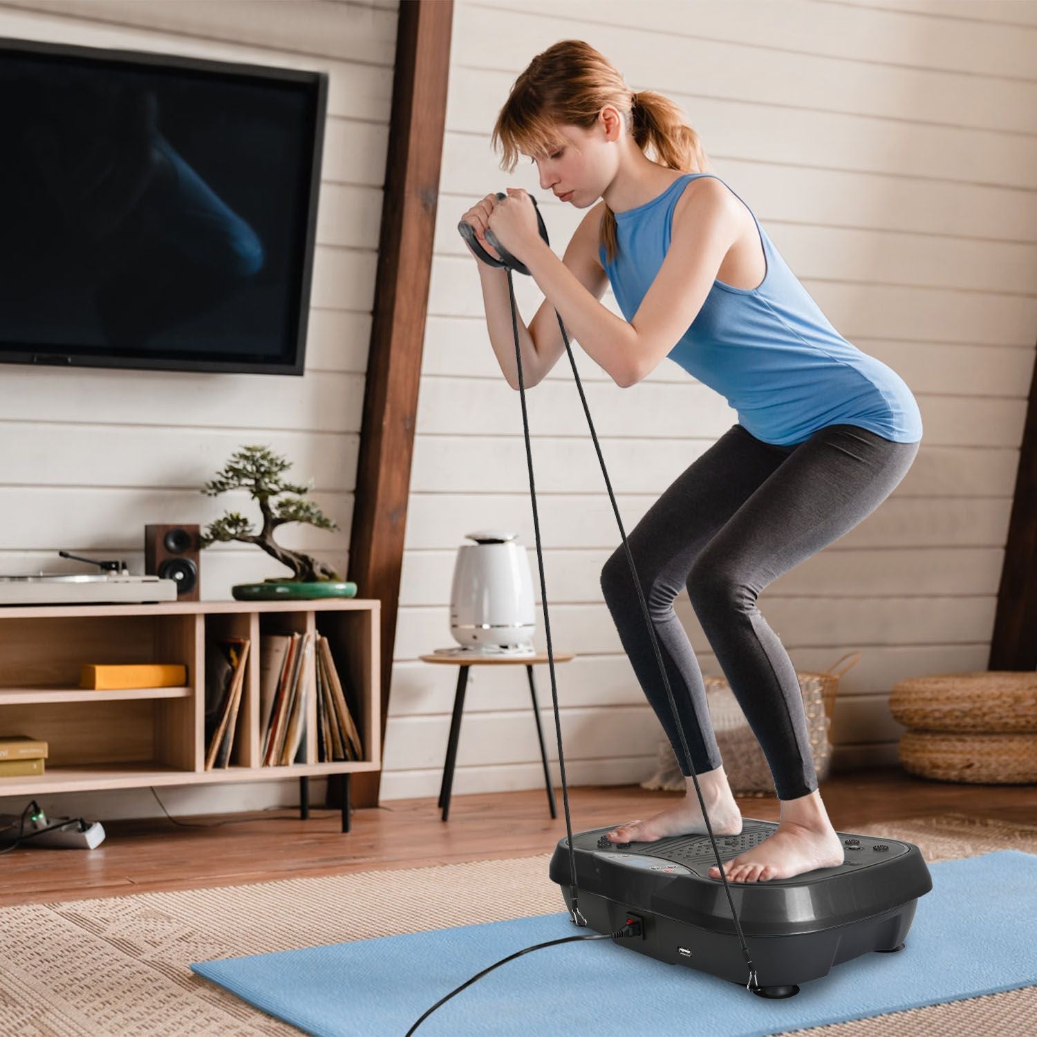 Whole Body Vibration Plate Exercise Machine 1–120 Speed Levels with 2 Resistance Bands, Touch & Remote Control Vibration Platform with Bluetooth USB Music Play for Home Fat Loss Workout