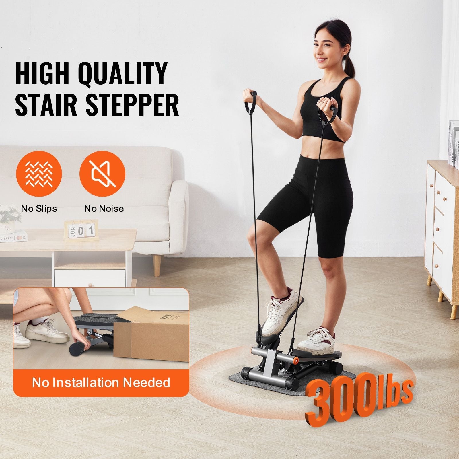 Stair Stepper, Mini Stepper for Exercise at Home, Hydraulic Fitness Stepper with Resistance Bands, Full Body Workout Cardio Equipment, Stair Climber with LCD Monitor, 330LBS Load Capacity