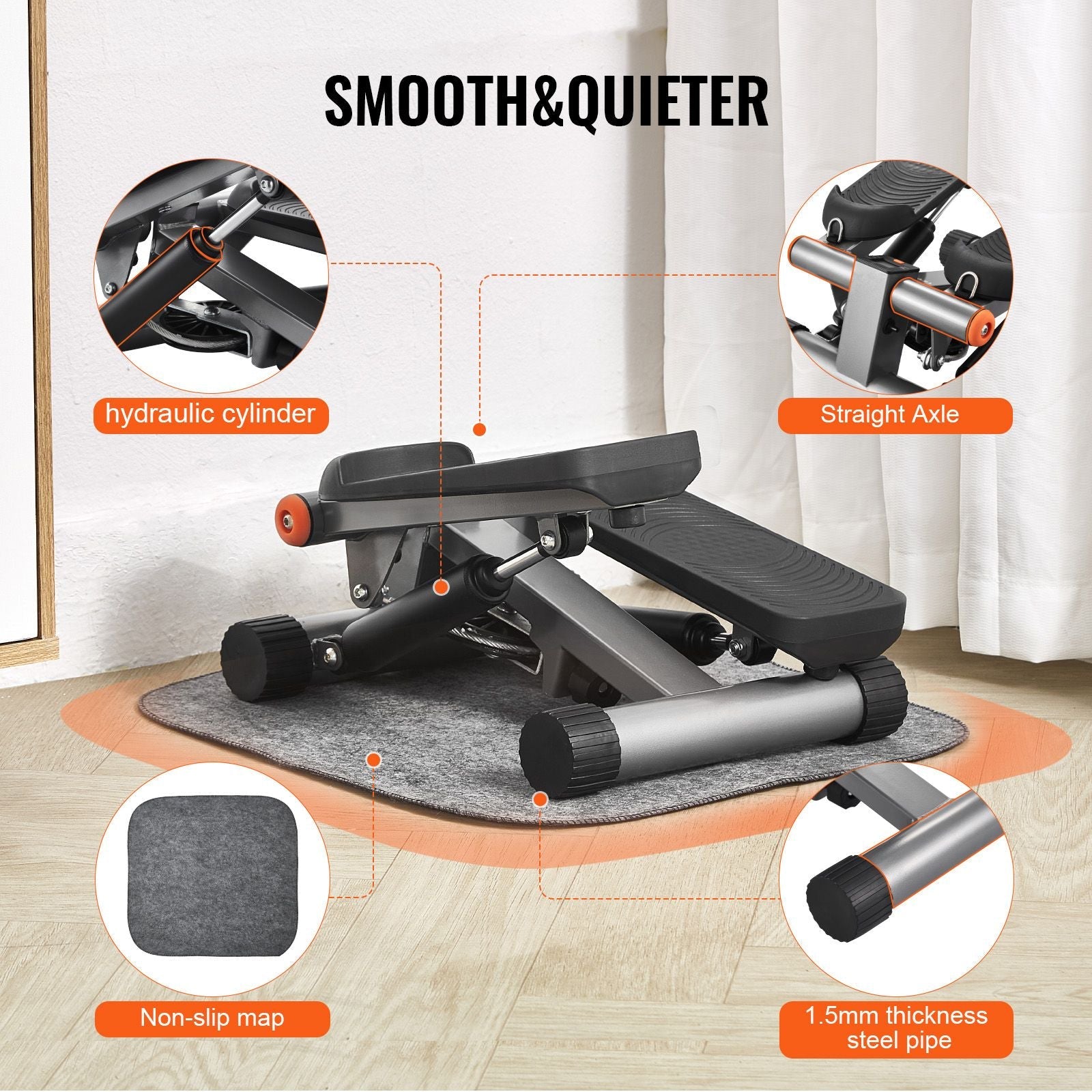 Stair Stepper, Mini Stepper for Exercise at Home, Hydraulic Fitness Stepper with Resistance Bands, Full Body Workout Cardio Equipment, Stair Climber with LCD Monitor, 330LBS Load Capacity