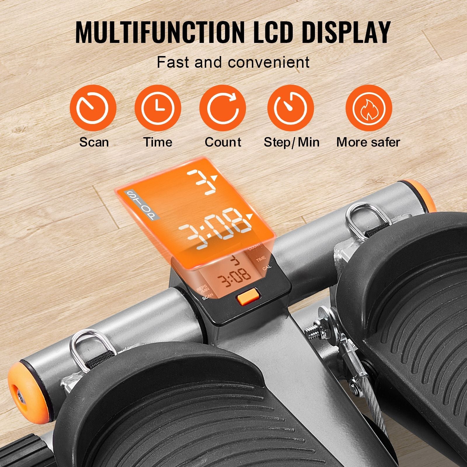 Stair Stepper, Mini Stepper for Exercise at Home, Hydraulic Fitness Stepper with Resistance Bands, Full Body Workout Cardio Equipment, Stair Climber with LCD Monitor, 330LBS Load Capacity