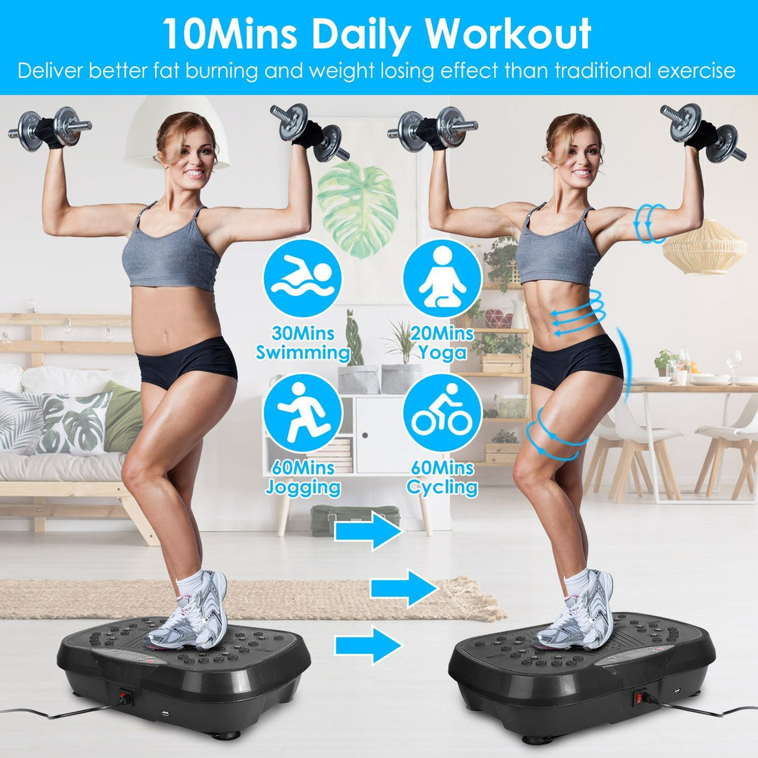 Whole Body Vibration Plate Exercise Machine 1–120 Speed Levels with 2 Resistance Bands, Touch & Remote Control Vibration Platform with Bluetooth USB Music Play for Home Fat Loss Workout