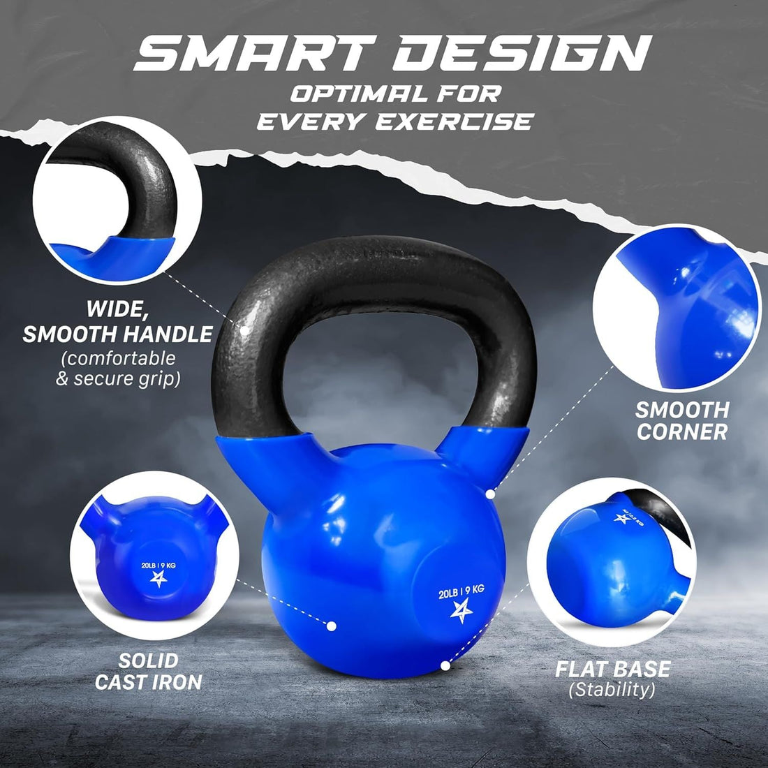 Vinyl Coated Cast Iron Kettlebell Home Gym Training Weight