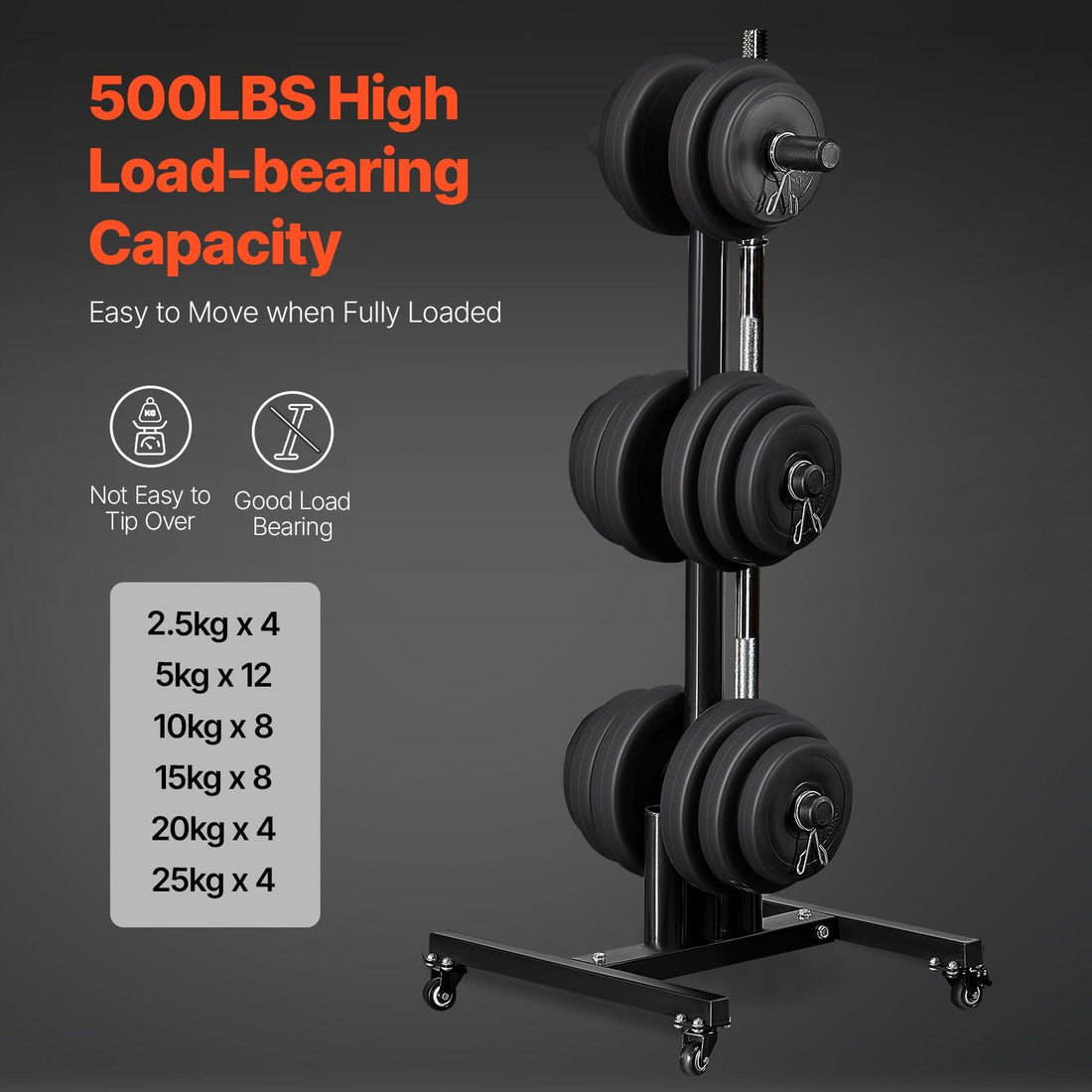 Weight Plate Rack, Vertical Weight Plate Tree for 2-Inch Weight Plates, Standard Weight Plate Tree with Wheels, 1000 lbs Load Capacity Weight Storage Holder, Home Gym Barbell Rack Storage Stand