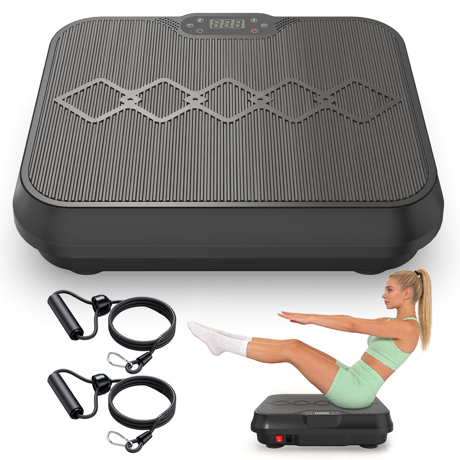 Whole Body Vibration Plate Exercise Machine with Remote Control & Resistance Bands, 1-250 Adjustable Speed Vibration Platform, LCD Display Home Fitnes