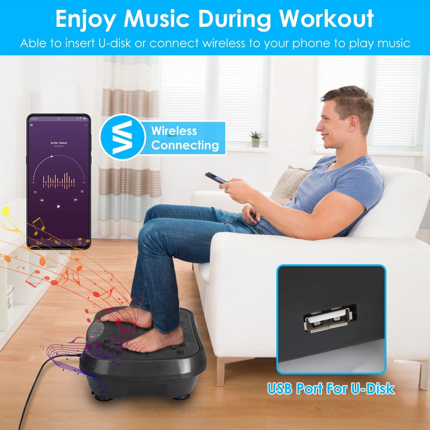 Whole Body Vibration Plate Exercise Machine 1–120 Speed Levels with 2 Resistance Bands, Touch & Remote Control Vibration Platform with Bluetooth USB Music Play for Home Fat Loss Workout