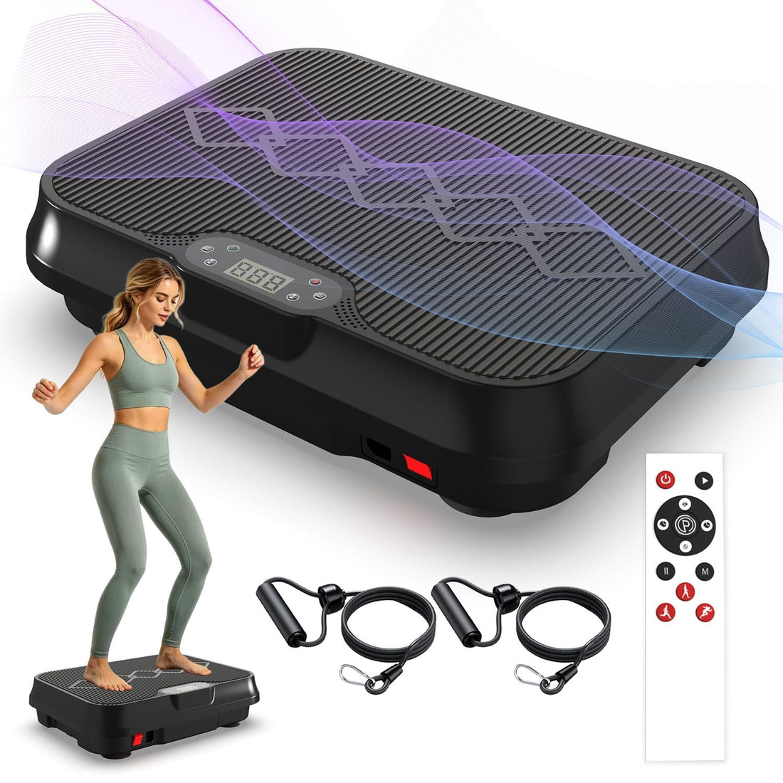 Whole Body Vibration Plate Exercise Machine with Remote Control & Resistance Bands, 1-250 Adjustable Speed Vibration Platform, LCD Display Home Fitnes
