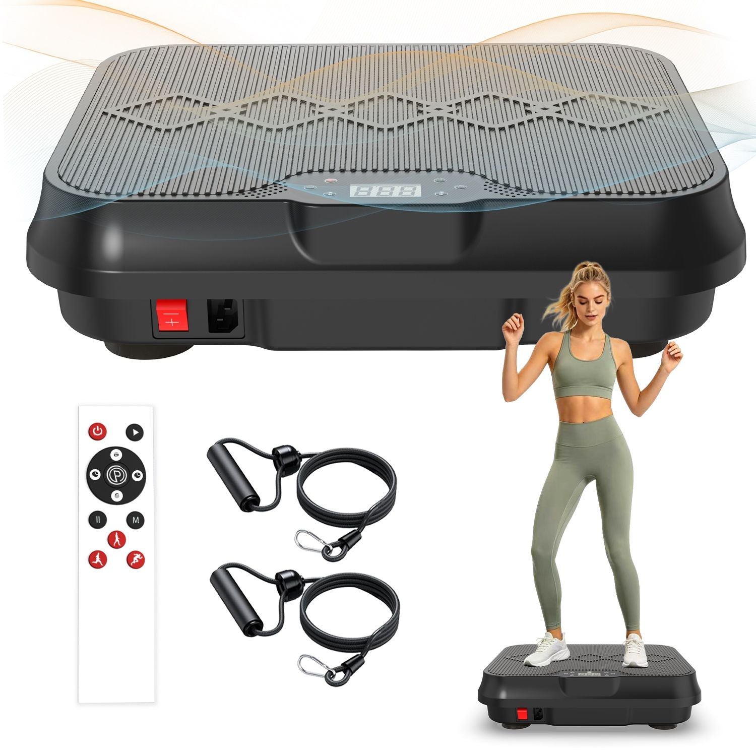 Whole Body Vibration Plate Exercise Machine with Remote Control & Resistance Bands, 1-250 Adjustable Speed Vibration Platform, LCD Display Home Fitnes