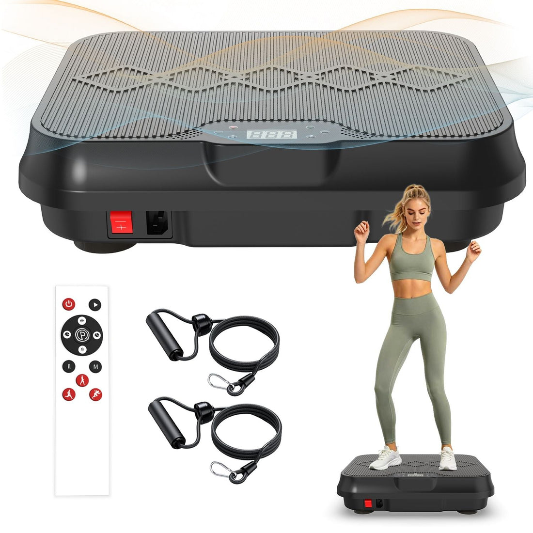Whole Body Vibration Plate Exercise Machine with Remote Control & Resistance Bands, 1-250 Adjustable Speed Vibration Platform, LCD Display Home Fitnes