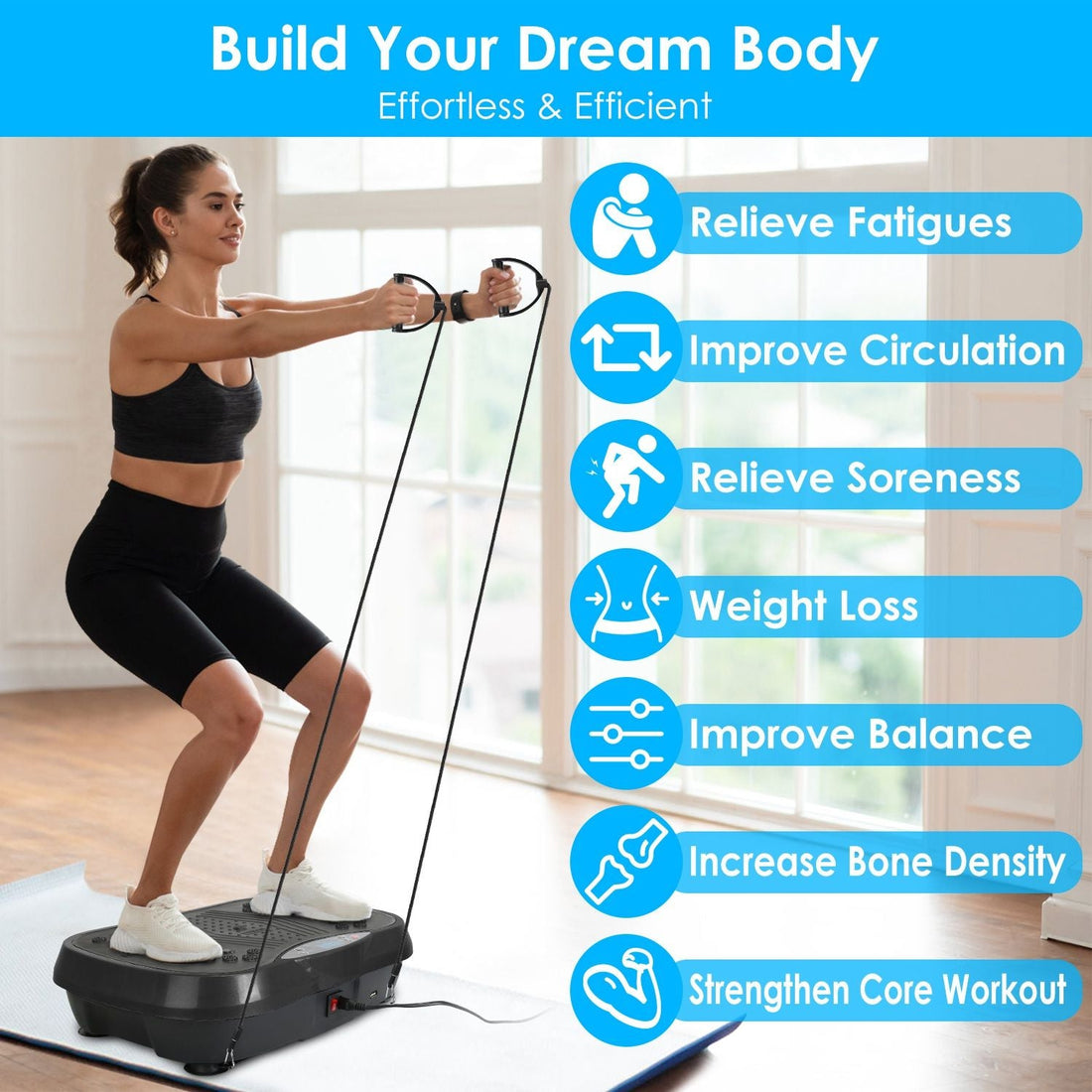 Whole Body Vibration Plate Exercise Machine 1–120 Speed Levels with 2 Resistance Bands, Touch & Remote Control Vibration Platform with Bluetooth USB Music Play for Home Fat Loss Workout
