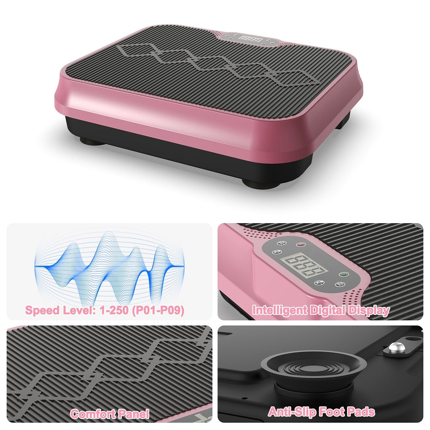 Whole Body Vibration Plate Exercise Machine with Remote Control & Resistance Bands, 1-250 Adjustable Speed Vibration Platform, LCD Display Home Fitnes