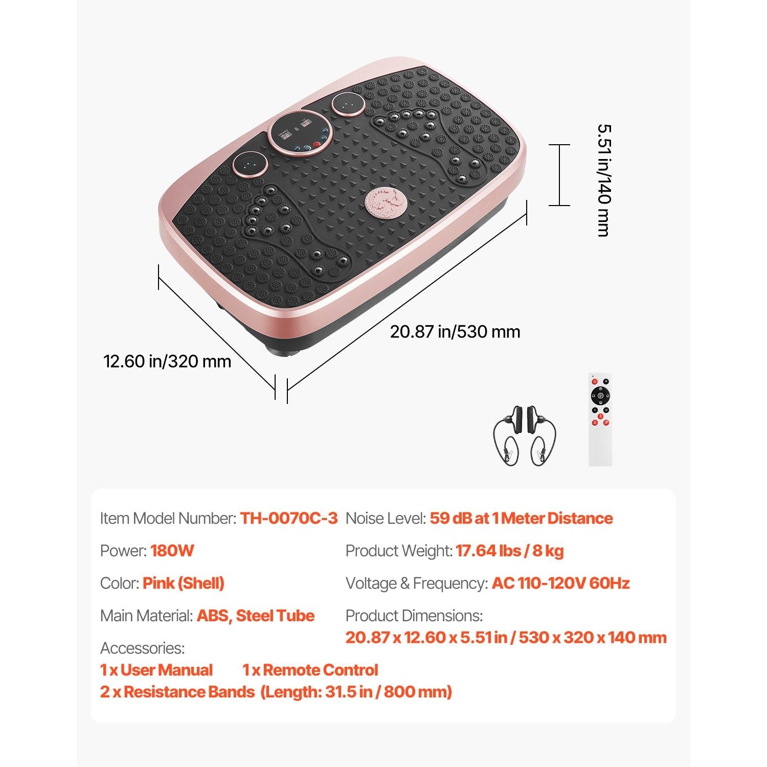 Vibration Plate Exercise Machine, Whole Body Shaker with Magnetic Acupoints for Lymphatic Drainage and Weight Loss, Home Workout Gym Fitness Equipment with 2 Resistance Bands for Women Men, Pink