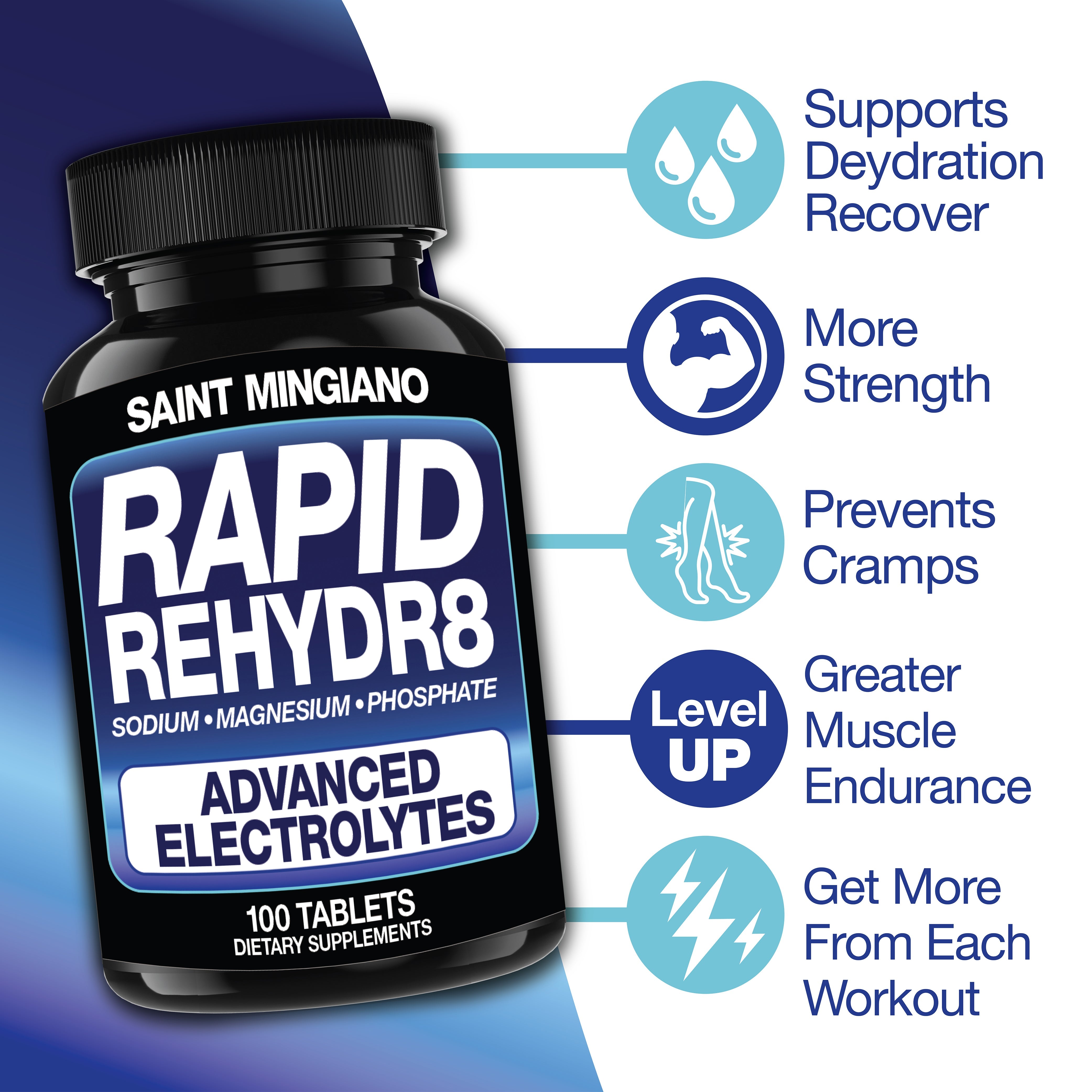 Rapid Rehydr8 Electrolyte Capsules Muscle Recovery Cramp Support Supplement