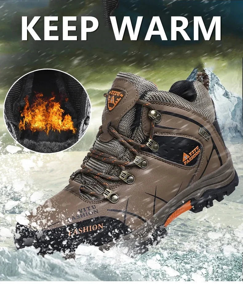 Brand Men Winter Snow Boots Waterproof Leather Sneakers Super  Warm Men's Boots Outdoor Male Hiking Boots Work Shoes Size 39-47