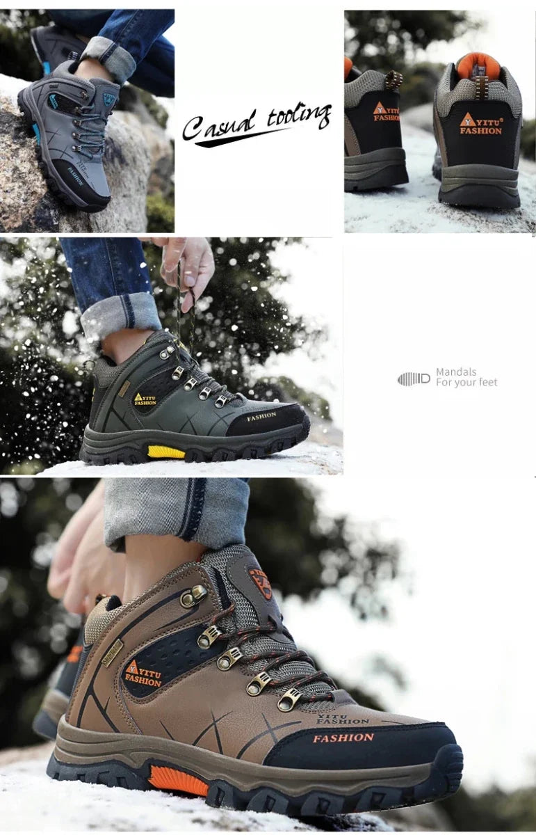 Brand Men Winter Snow Boots Waterproof Leather Sneakers Super  Warm Men's Boots Outdoor Male Hiking Boots Work Shoes Size 39-47