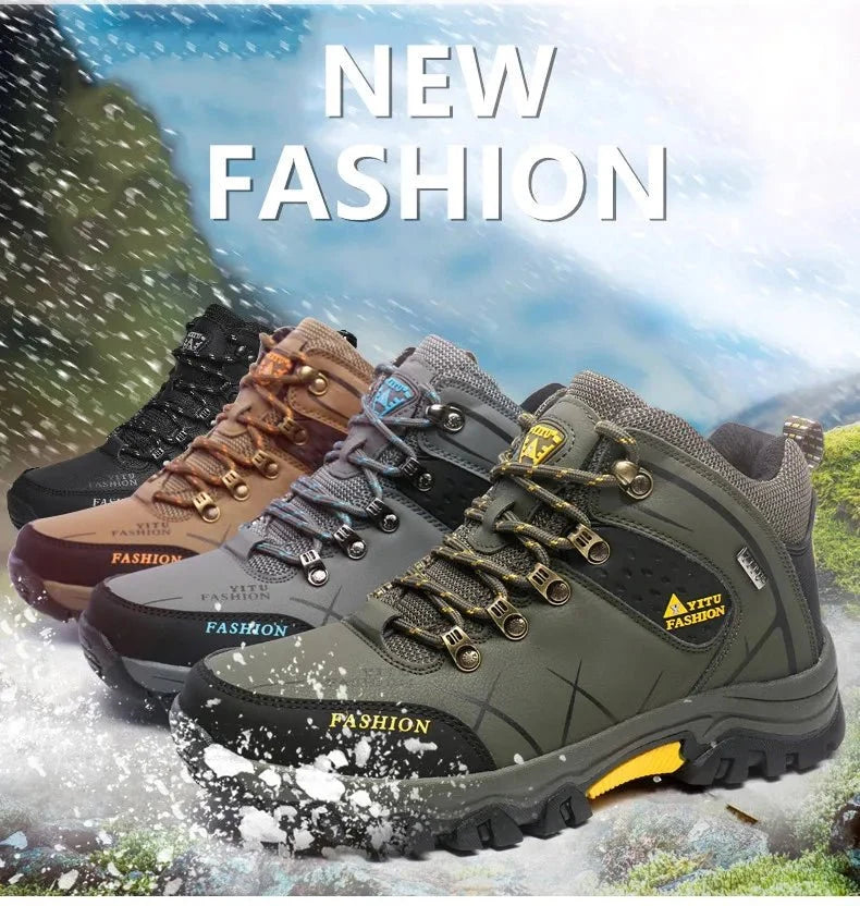 Brand Men Winter Snow Boots Waterproof Leather Sneakers Super  Warm Men's Boots Outdoor Male Hiking Boots Work Shoes Size 39-47