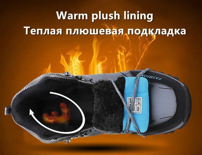 Brand Men Winter Snow Boots Waterproof Leather Sneakers Super  Warm Men's Boots Outdoor Male Hiking Boots Work Shoes Size 39-47