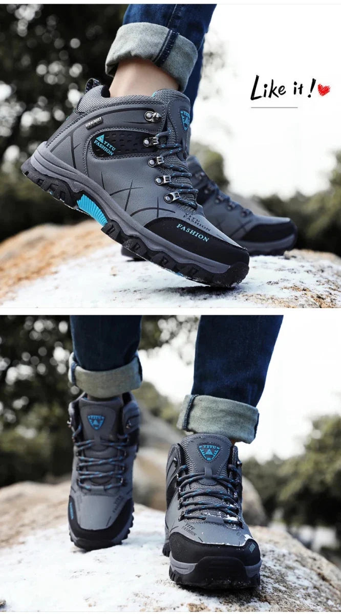 Brand Men Winter Snow Boots Waterproof Leather Sneakers Super  Warm Men's Boots Outdoor Male Hiking Boots Work Shoes Size 39-47
