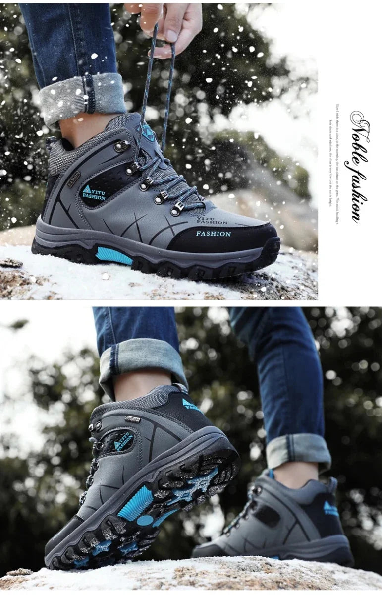 Brand Men Winter Snow Boots Waterproof Leather Sneakers Super  Warm Men's Boots Outdoor Male Hiking Boots Work Shoes Size 39-47
