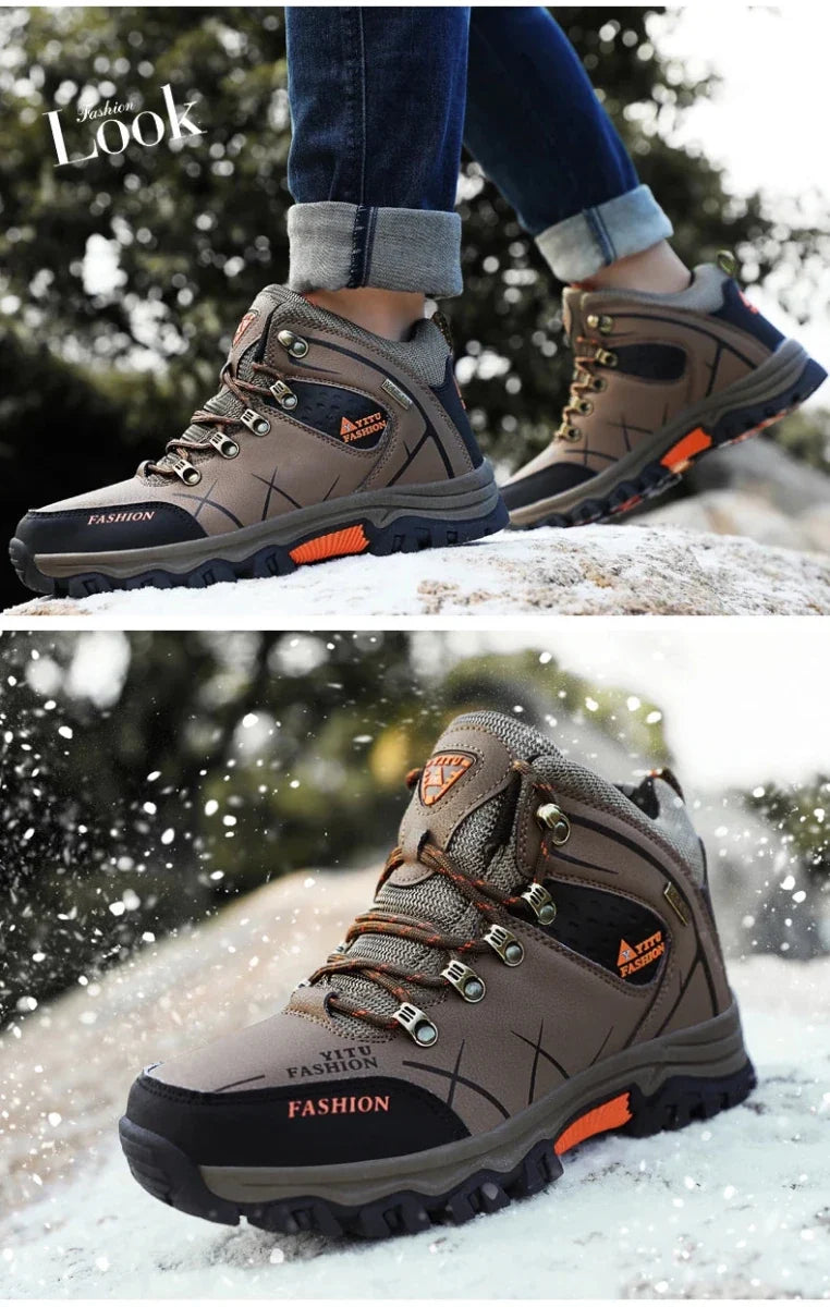 Brand Men Winter Snow Boots Waterproof Leather Sneakers Super  Warm Men's Boots Outdoor Male Hiking Boots Work Shoes Size 39-47