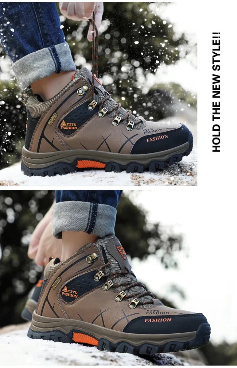 Brand Men Winter Snow Boots Waterproof Leather Sneakers Super  Warm Men's Boots Outdoor Male Hiking Boots Work Shoes Size 39-47