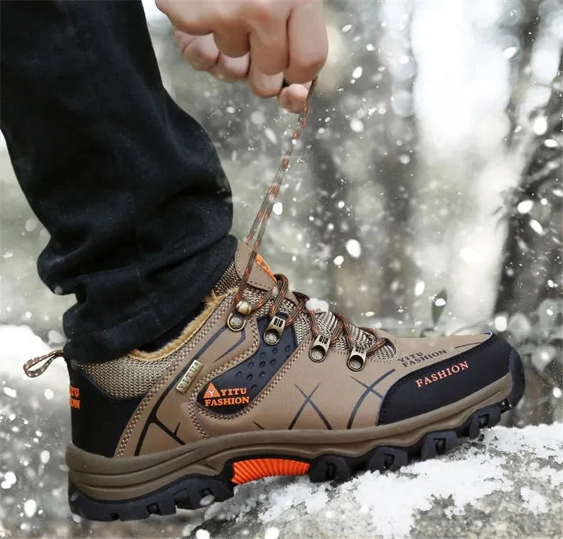 Brand Men Winter Snow Boots Waterproof Leather Sneakers Super  Warm Men's Boots Outdoor Male Hiking Boots Work Shoes Size 39-47