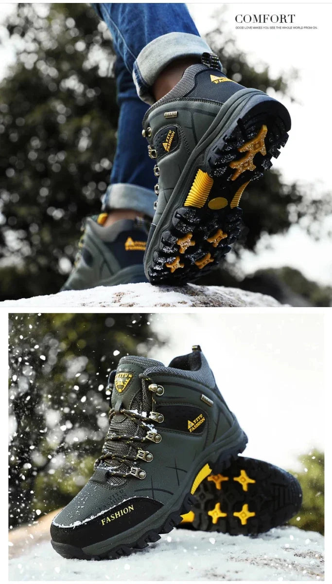 Brand Men Winter Snow Boots Waterproof Leather Sneakers Super  Warm Men's Boots Outdoor Male Hiking Boots Work Shoes Size 39-47