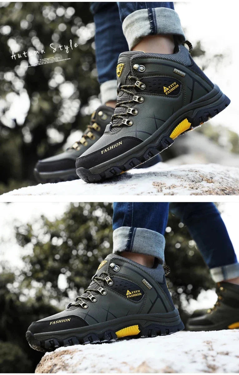 Brand Men Winter Snow Boots Waterproof Leather Sneakers Super  Warm Men's Boots Outdoor Male Hiking Boots Work Shoes Size 39-47