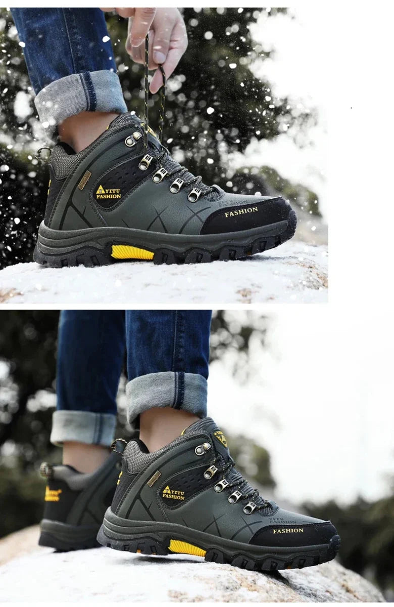 Brand Men Winter Snow Boots Waterproof Leather Sneakers Super  Warm Men's Boots Outdoor Male Hiking Boots Work Shoes Size 39-47