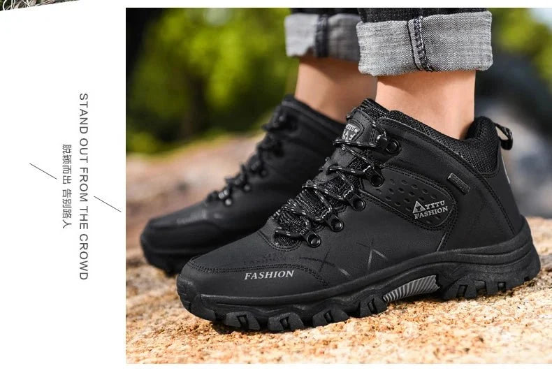 Brand Men Winter Snow Boots Waterproof Leather Sneakers Super  Warm Men's Boots Outdoor Male Hiking Boots Work Shoes Size 39-47